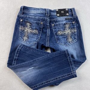 Miss Me Womens Capri Jeans 28 x 23 Embellished Cross Pockets Rhinestone